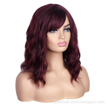 Wholesale Wavy Bob Wigs with Bangs for Women Short Colored Synthetic Hair Wigs Shoulder Length Pastel Bob Synthetic Cosplay Wig